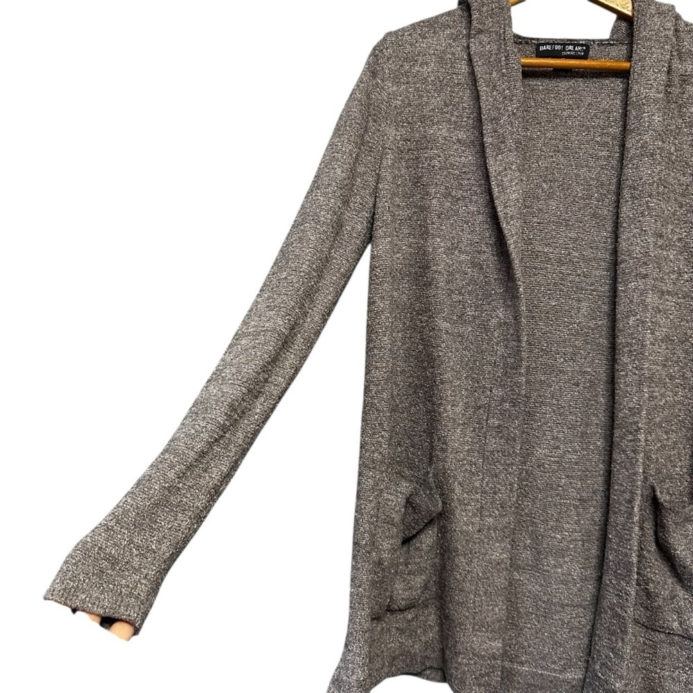 Barefoot Dreams CozyChic Lite Knit Open Front Cardigan With Hood Size Medium - Picture 3 of 9